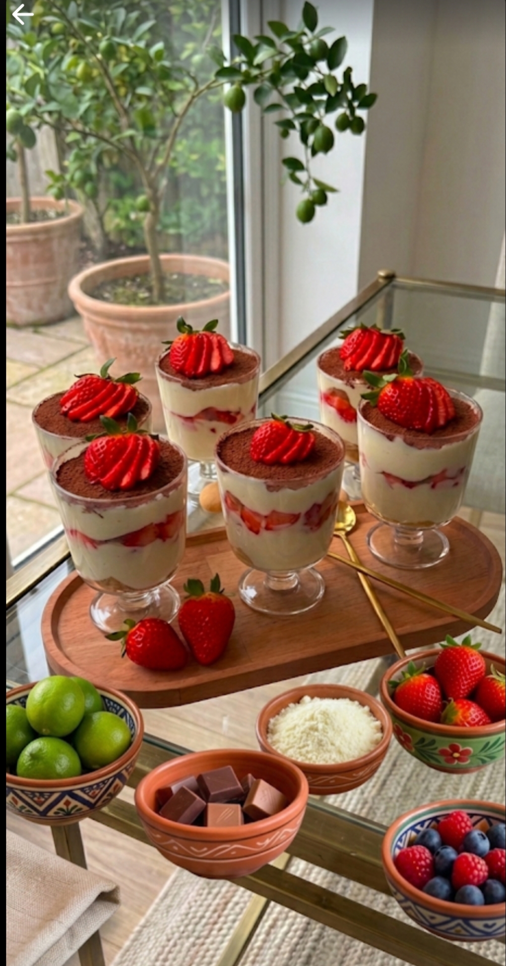Delicious eggless strawberry layered tiramisu served in glass cups - My Dessert Kitchen