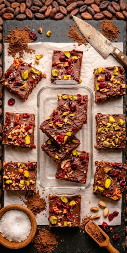 Homemade Chocolate Homemade Nutty Chocolate bars decorated with pistachios and cranberries