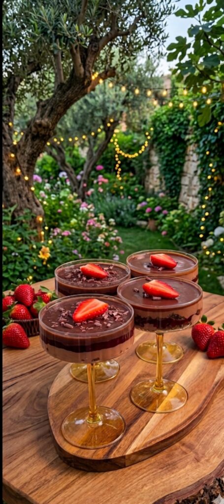 Chocolate Strawberry Layered Dessert in Glass Cups
