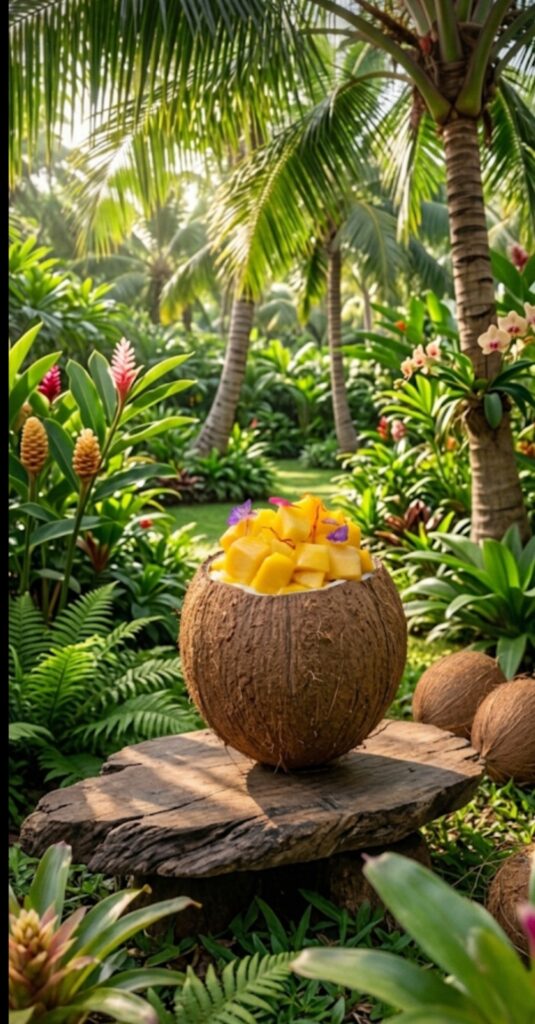 Mango Coconut Dessert in shel