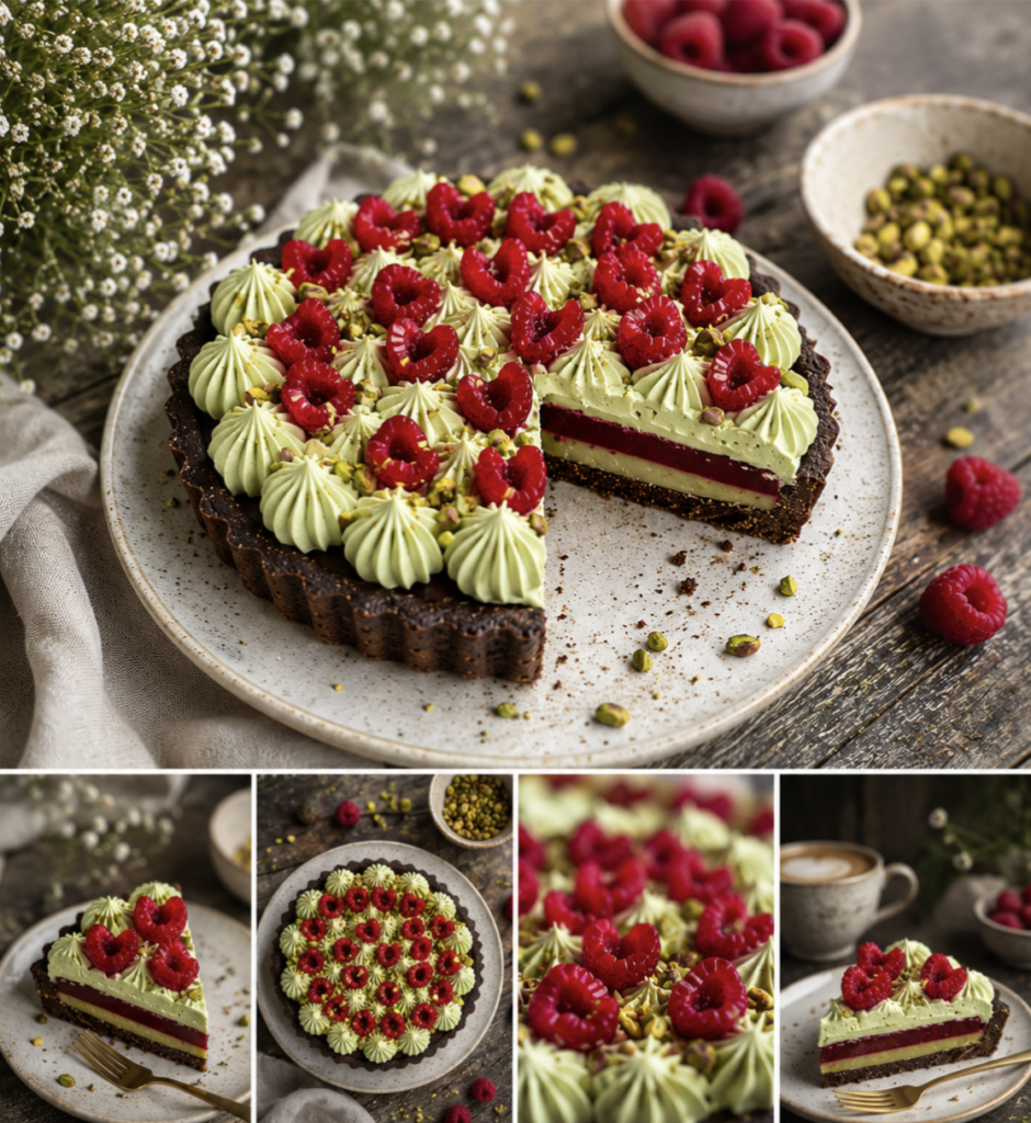 Pistachio Raspberry Chocolate Tart