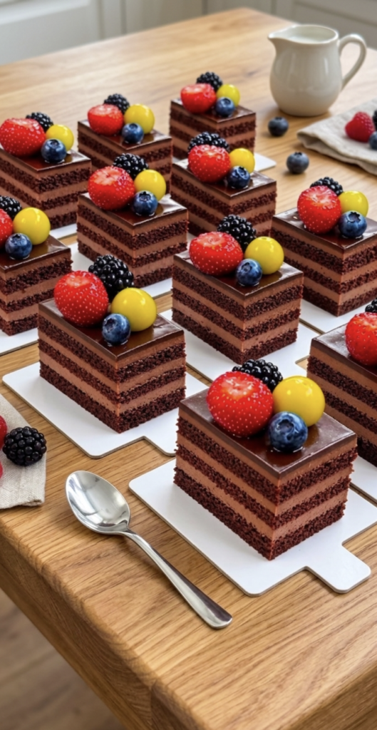 Devil's Food Mini Cakes topped with fresh berries